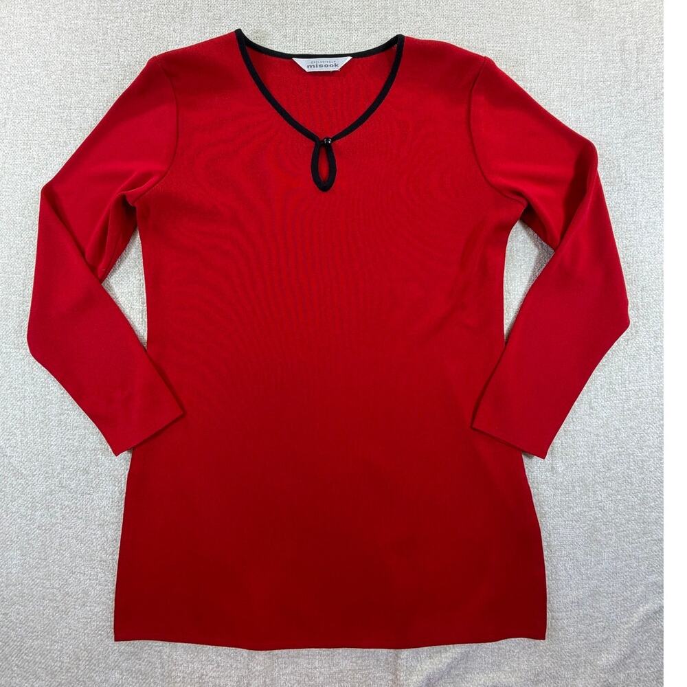 Exclusively Misook Women Unknown Small Red Teardrop Neck Long Sleeve Pullover